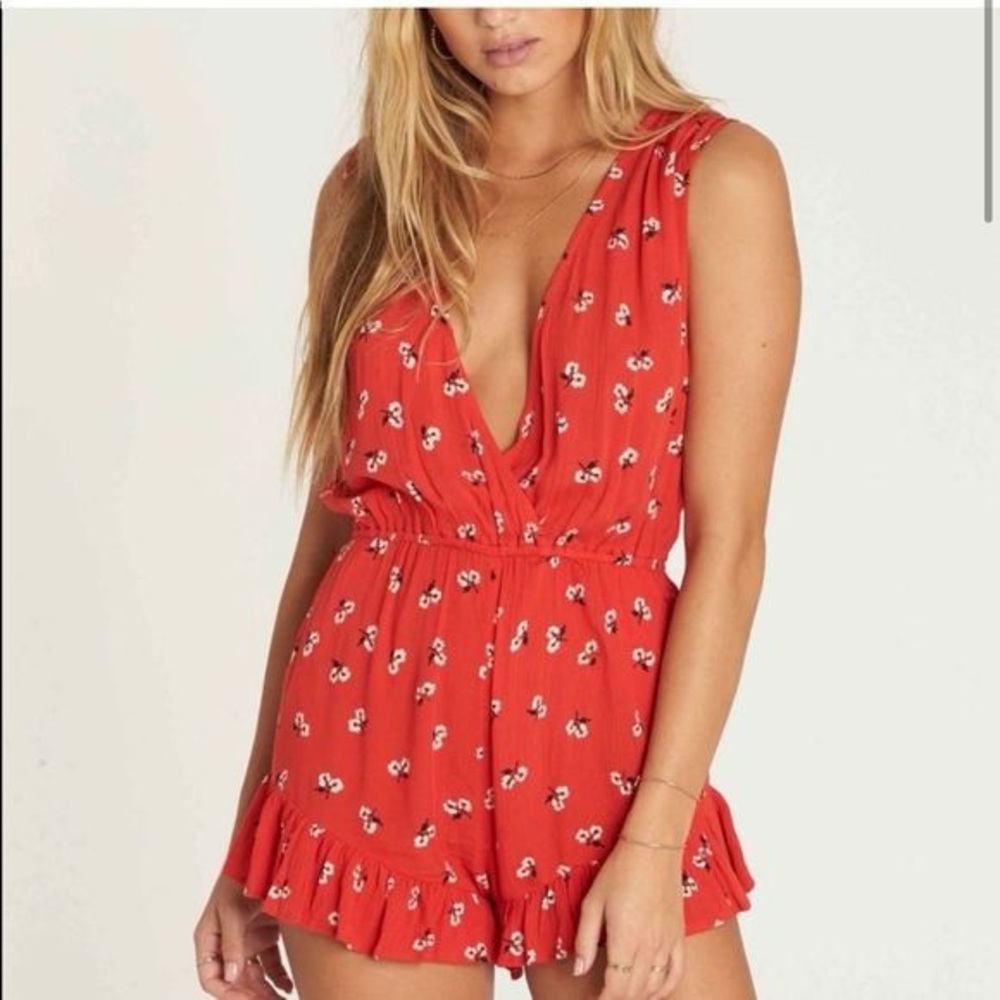 Billabong Red Floral Romper